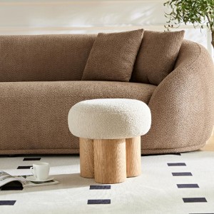 Grungis Barrel Wool Benches with Black Ash Willow,Round Upholstered Ottoman,Ottoman Bench for Living Room,Bedroom - 1 of 4