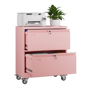 AOBABO 2 Drawer Wide File Cabinet with Wheels, Lockable Metal Filing Cabinet for Home Office, Legal/Letter Size,Required Assembled - 1 of 4