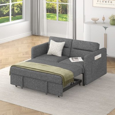 CAVINAS Convertible Pull-Out Sleeper Sofa, Loveseat Sofa Bed with Pull-out Bed, Adjsutable Back and 2 Arm Pocket, Couches for Living Room