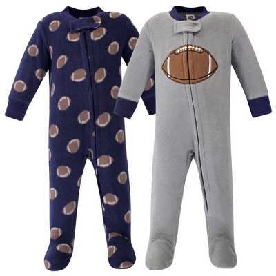 Image of Hudson Baby Infant Boy Fleece Zipper Sleep and Play 2pk, Football, 6-9 Months
