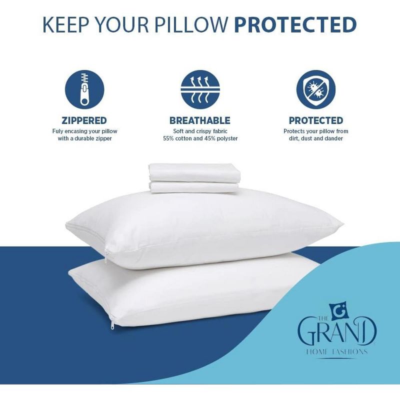Poly-Cotton Zippered Pillow Cover  - Protects from Dirt, Dust, and Debris -200 Thread Count, 4 of 8