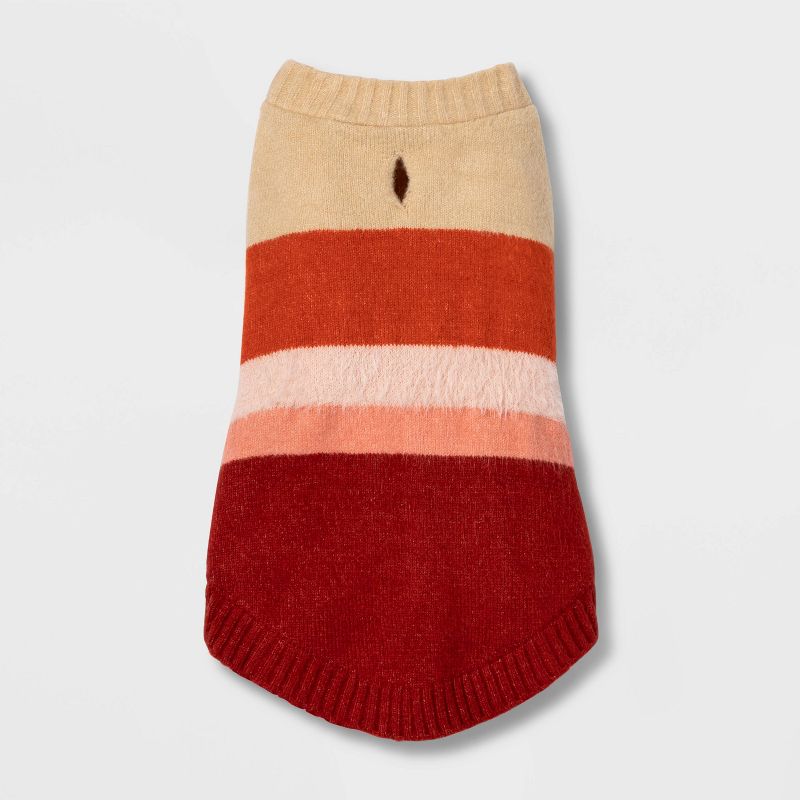 Fuzzy Stripe Dog and Cat Sweater - Deep Orange and Burgundy - Boots & Barkley™, 3 of 11