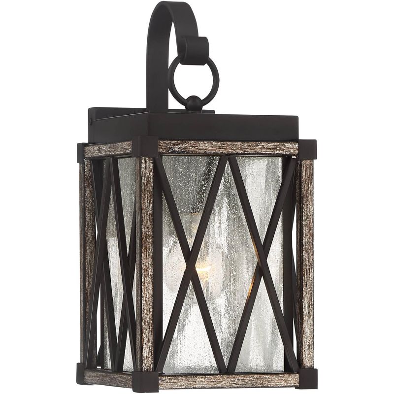 Possini Euro Design Brawley Rustic Industrial Outdoor Wall Light Fixture Bronze Wood Grain 13 1/2" Clear Seedy Glass for Post Exterior Barn Deck House, 5 of 8
