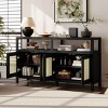 Bohemian Style Rattan Sideboard Cabinet, Cabinet with Push-to-Open Doors and Adjustable Shelves, Cabinet with Wood Frame-Coolbibila - 3 of 4