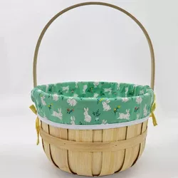 Circular Wooden Decorative Easter Basket with Bunny & Flower Pattern Liner - Spritz™