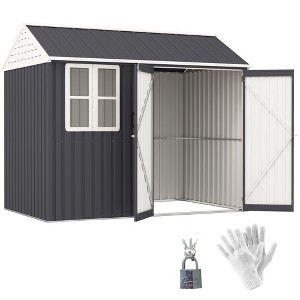 Outsunny Outdoor Storage Shed, Extra Large Metal Garden Shed with Lockable Doors, Cottage Style 4-Pane Window & Vents - 1 of 4