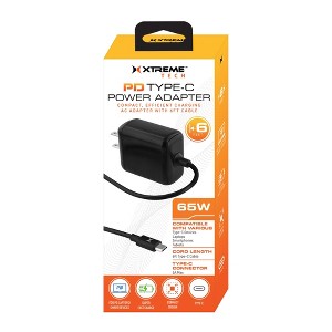 Xtreme 65W Type-C PD Black Power Adapter with 6ft Cable, Ideal for Charing Compatible Smartphones, Tablets, Laptops and Other Items - 1 of 4