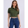Allegra K Women's Casual Point Collar Button Down Puff Sleeve Crop Denim Jackets - 3 of 4