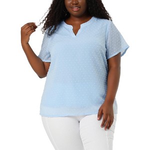 Agnes Orinda Women's Plus Size Pin Dots Notched V-Neck Dressy Trendy Fashion Casual Summer Blouses - 1 of 4