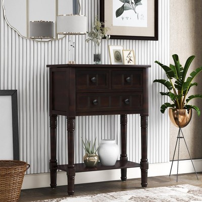 Narrow Console Table With 3 Storage Drawers And Bottom Shelf Slim Sofa Table, Wood Rustic Side Table for Living Room, Entryway, Household