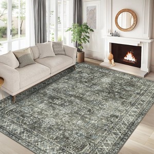 Vintage Machine Washable Rug for Living Room Non-Slip Non-Shedding Distressed Floral Printed Indoor Carpet - 1 of 4