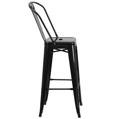 Black 30" Metal Bar Stool with Removable Back and Footrest