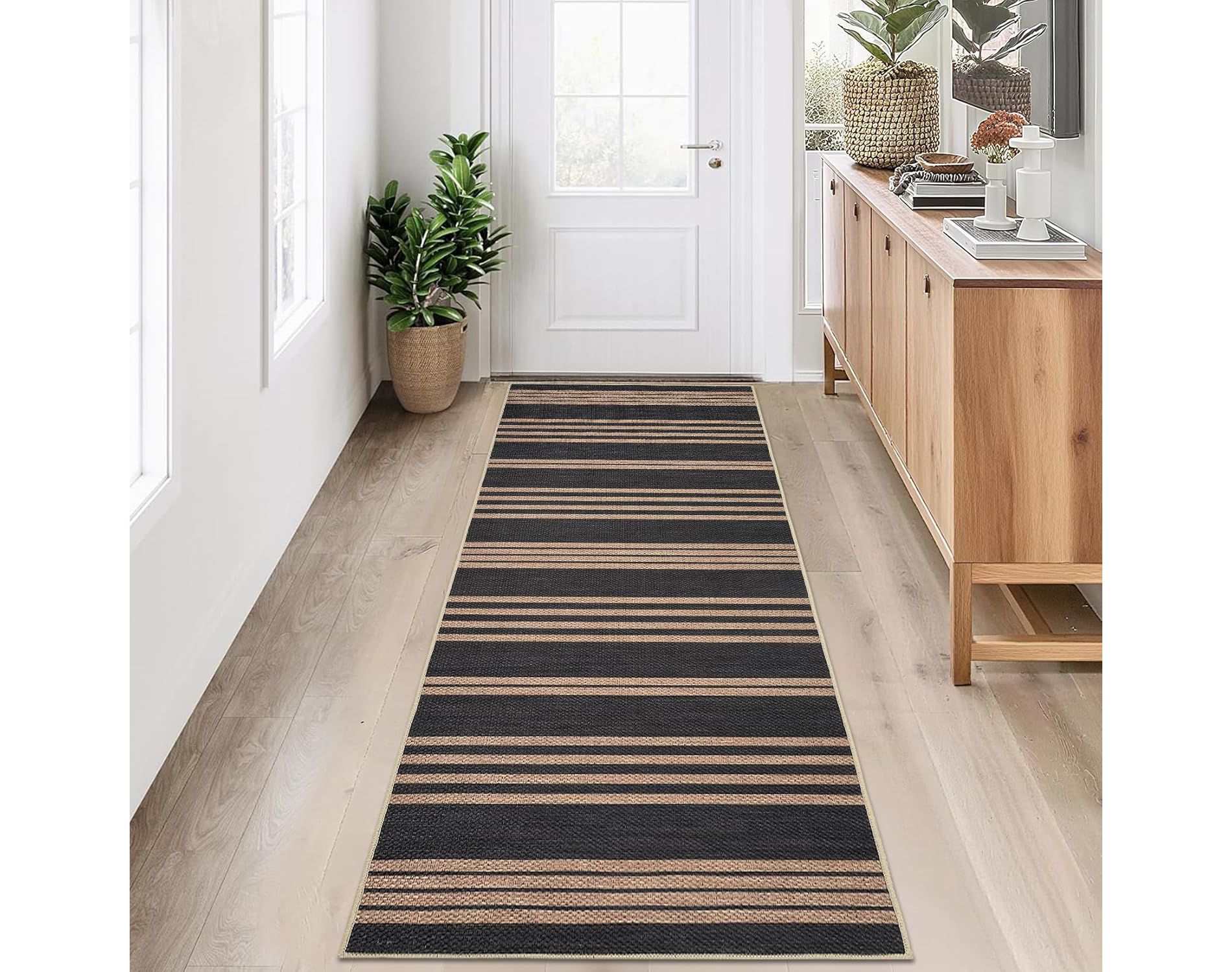 Washable Easy Jute Area Rugs for Living Room Bedroom Modern Geometric Stripes Indoor Outdoor Rug