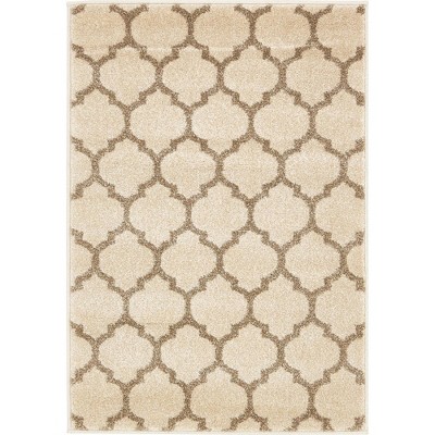 Beige and Light Brown Trellis Synthetic Area Rug