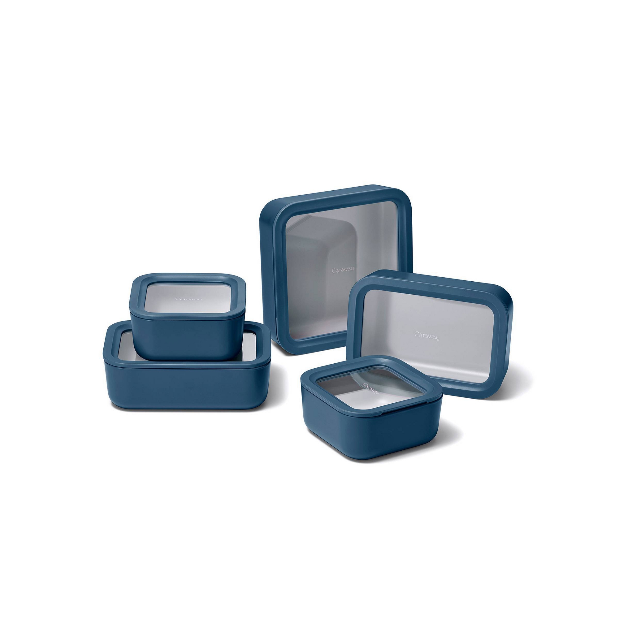 Caraway Home 13pc Food Storage Set Navy: Ceramic-Coated Glass Containers, Oven & Microwave Safe, 1 Year Warranty