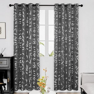 Deconovo Silver Leaves Blackout Curtain Panels (2 Pack, Thermal) - 1 of 4