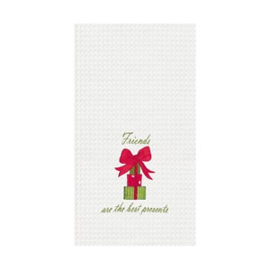 C&F Home 27" x 18" Christmas Presents w/ Red Bow "Friends Are The Best Presents" Red Bow Embroidered Cotton Waffle Weave Kitchen Dishtowel - 1 of 2