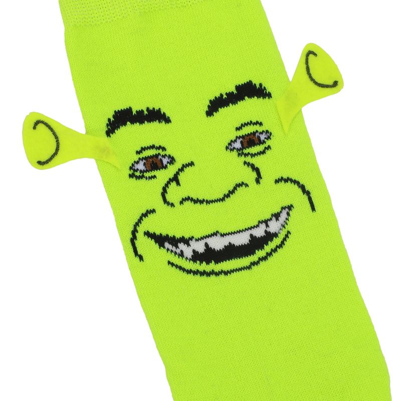 Shrek Fiona & Shrek Faces With 3D Ears Men's Green Casual Crew Socks, 3 of 7