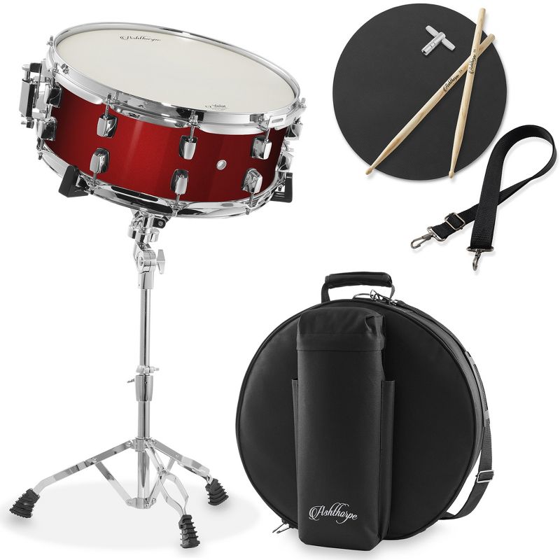 Ashthorpe Snare Drum Set with Remo Head, Beginner Kit with Stand and Padded Gig Bag, 1 of 8