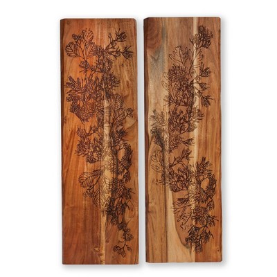 tag Leaves Etched Wood Wall Art - Natural Christmas Decor, 9.5" L x 0.6" W x 30" H, Easy Spot Clean