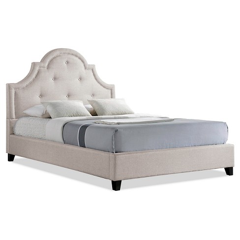 Beige Platform Bed Frame Linen Full Size   Baxton Studio : Target