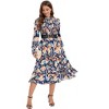 Women's Ruffle Mock Neck Long Sleeve Smocked Midi Dress Casual Elastic Waist Tiered Long Dress - 3 of 4