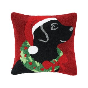 C&F Home 18" x 18" Lab & Wreath Hooked Christmas Throw Pillow - 1 of 4