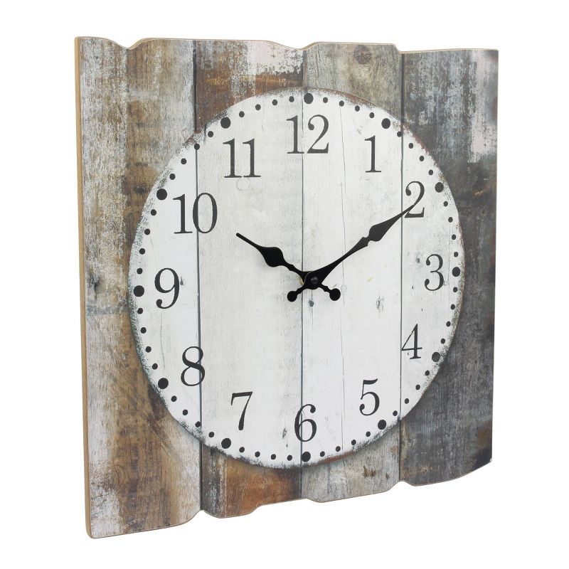 15.7&#34; x 15.7&#34; Rustic Wooden Wall Clock White/Brown - Stonebriar Collection, 3 of 8