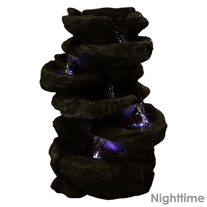 Sunnydaze Indoor Home Office Relaxing 6-Tiered Stone Falls Tabletop Water Fountain with LED Lights - 15", 5 of 17
