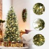 LuxenHome 6.5Ft Green & Frosty Branches Artificial Christmas Tree Pre-Lit with LEDs and Globe Bulbs - 2 of 4
