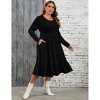 Clearlove Women's Fall Winter Dress Plus Size Round Neck Long Sleeve A Line Flowy Ribbed Knit Dresses - 3 of 4