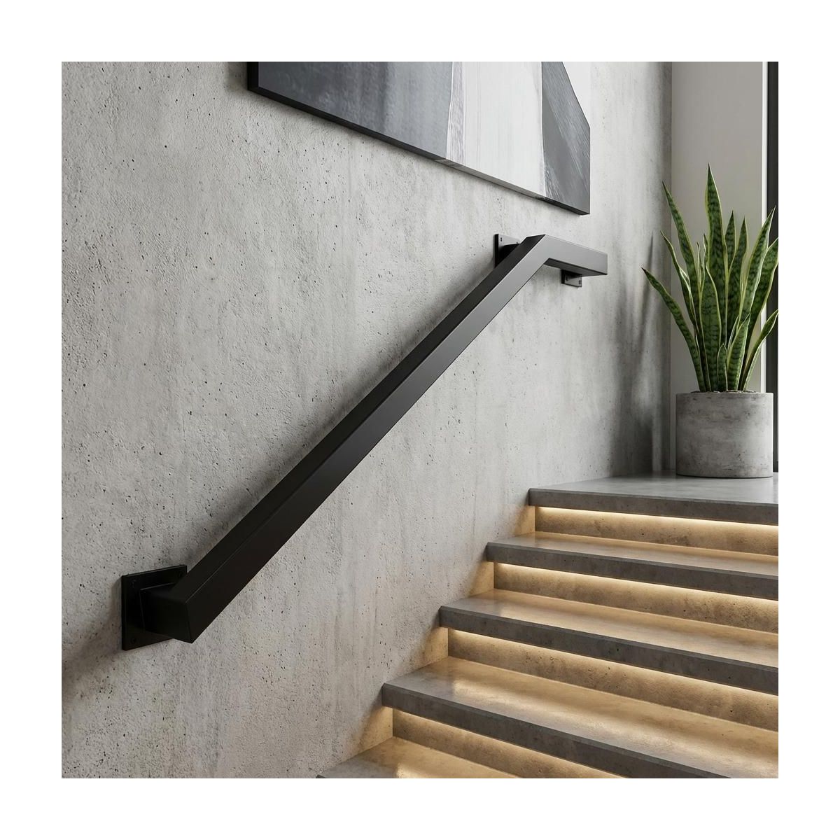 10FT Black Stair Railing Indoor Wall Mounted Banister And Heavy Duty Handrails For Indoor Stairs - thumbnail 5