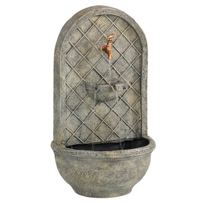Sunnydaze 26"H Electric Polystone Messina Outdoor Wall-Mount Water Fountain, French Limestone Finish