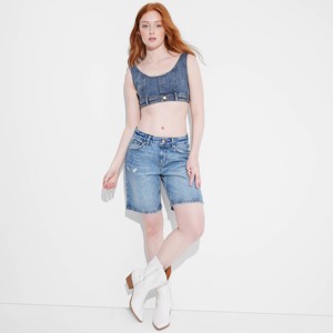 Women's Scoop Neck Reworked Denim Tiny Vest - Wild Fable™ - 1 of 3