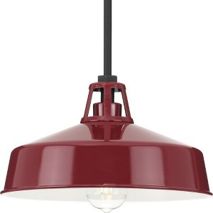 Progress Lighting, Cedar Springs, 1-Light Outdoor Hanging Light, Red Finish, Gloss White Shade - 1 of 4