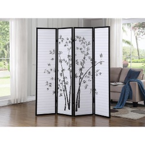 Roundhill Furniture Bamboo Print 4-Panel Framed Room Divider, Black - 1 of 3