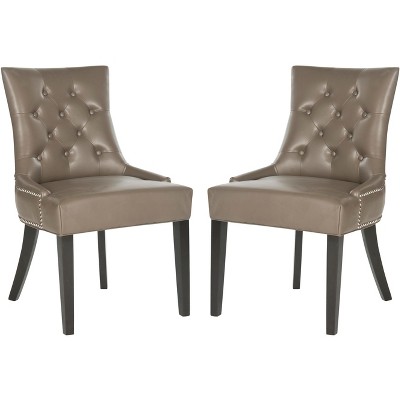 Gray Leather Parsons Chairs with Wood Legs, Set of 2