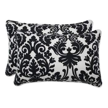  Essence Damask 2pc Rectangular Outdoor Throw Pillow Set Black - Pillow Perfect