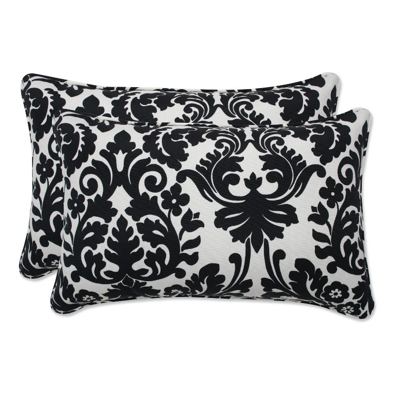  Essence Damask 2pc Rectangular Outdoor Throw Pillow Set Black - Pillow Perfect, 1 of 6