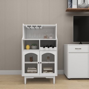 YOOCOZZ Wine Cabinet for Living Room with Removable Wine Rack Wine Glass Rack Glass Door - White - 1 of 4