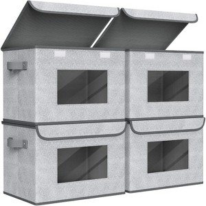 Fabric Foldable Storage Boxes [4-Pack] Large Collapsible Stackable Storage Bins with Lids,Cube Basket for Home,Office,Bedroom (Gray, 17“ X 12” X 12") - 1 of 4