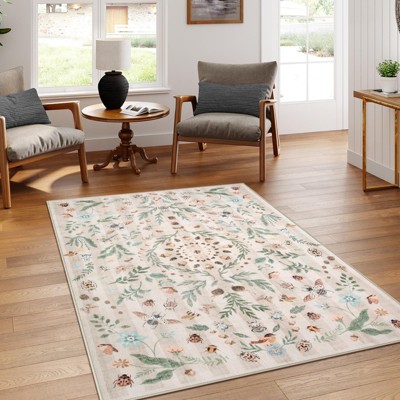 Lahome Washable Insect & Plant Striped Texture Floor Mat-Soft Cashmere Carpet for Living Room,Bedroom,or Entryway