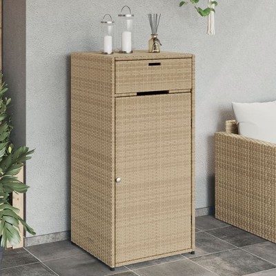 vidaXL Patio Storage Cabinet Beige 21.7 in.x21.7 in.x43.7 in. Poly Rattan