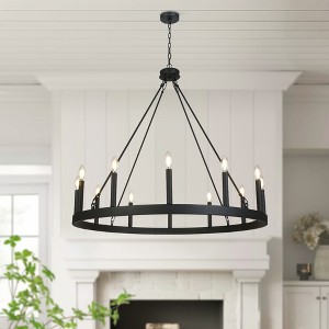 LNC Bohonicist  12-Light 39.4" Modern  Wagon Wheel Oversizded Chandelier,Black - 1 of 4