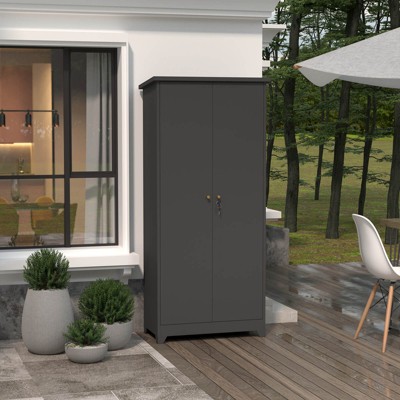 ORRD tainless Steel Outdoor Storage Cabinet - Lockable, Waterproof, Large Capacity with Shelves for Garden Tools & Cleaning Supplies