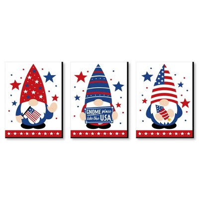 Big Dot of Happiness Patriotic Gnomes - Americana Wall Art and Memorial Day, 4th of July and Labor Day Room Decor - 7.5 x 10 inches - Set of 3 Prints