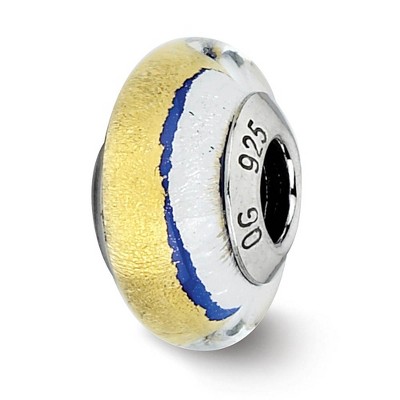 Black Bow Jewelry Blue/Gold/Silver Murano Glass & Sterling Silver Bead Charm, 13mm