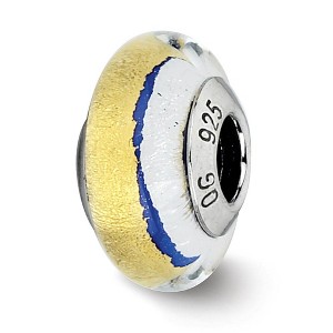 Black Bow Jewelry Blue/Gold/Silver Murano Glass & Sterling Silver Bead Charm, 13mm - 1 of 4