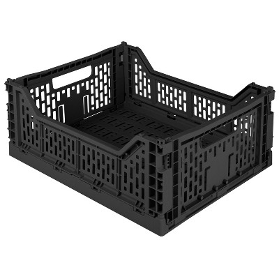 Simplify 15L Folding Storage Crate Black: Collapsible Polypropylene Decorative Storage Bins, No Assembly Required