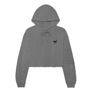 Dalix Black Cat Embroidered Fleece Cropped Hoodie Cold Fall Winter Women - 1 of 4